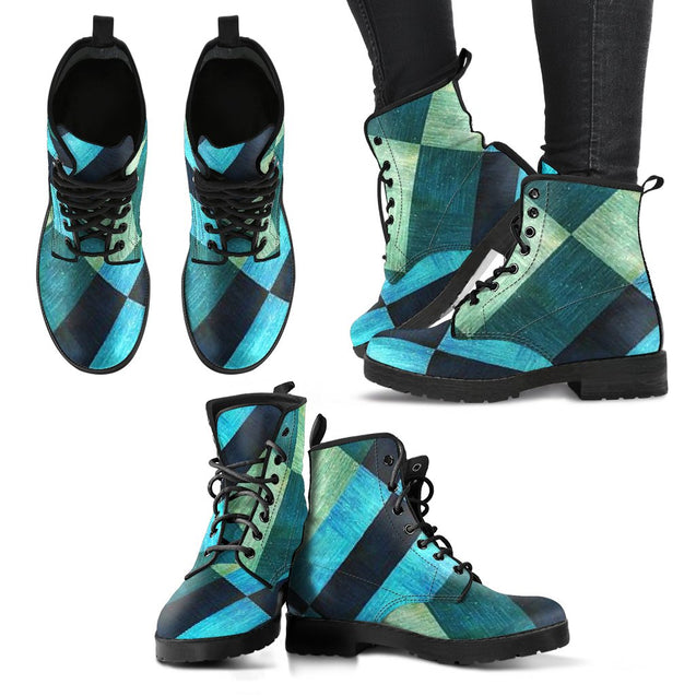 Womens Leather Boots - Blue Plaid-Amaze Style™-Women's Leather Boots - Womens Leather Boots - Blue Plaid-US5 (EU35)-Vibe Cosy™