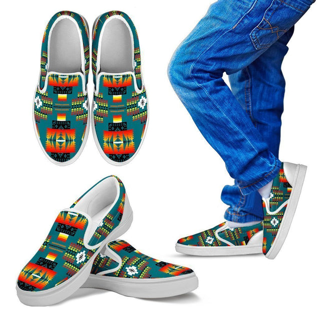 Seven Tribes Teal Sopo Kid's Slip Ons-6teenth World™-Kid's Slip Ons-11 CHILD (EU28)-Vibe Cosy™