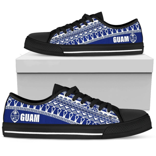 Guam Low Top Shoes - Latte Stone Blue White - BN09-LOW TOP CANVAS SHOES-Polynesian Print-Women-US5.5 (EU36)-Black-Vibe Cosy™