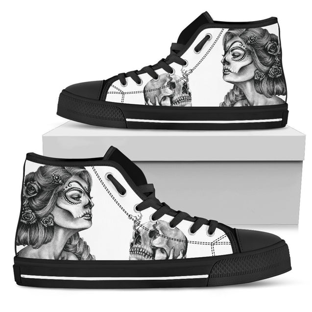 Sugar Skull Shoes-Shoes-6teenth Outlet-Womens High Top - Black - Sugar Skull Shoes-US5.5 (EU36)-Vibe Cosy™