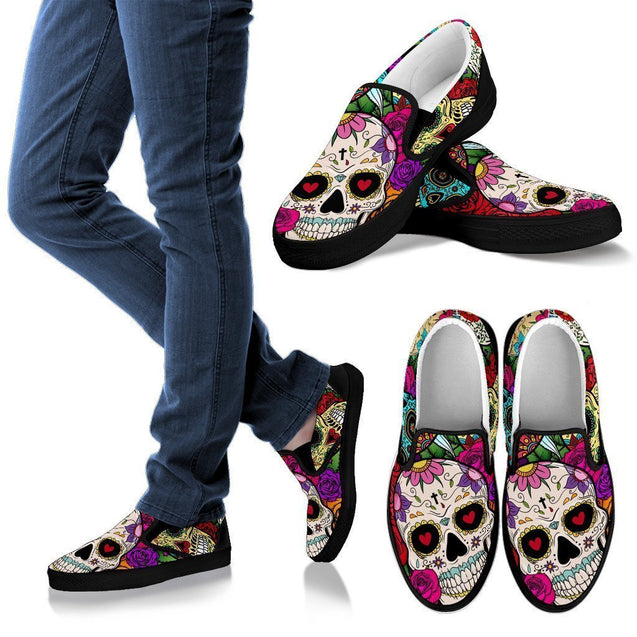 Sugar Skull Men's Slip Ons-6teenth World™-Kid's Sneakers-US8 (EU40)-Vibe Cosy™