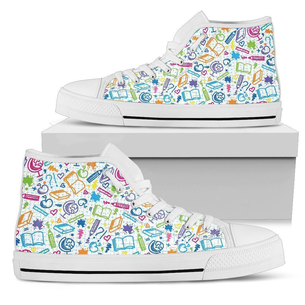 School Patterns-Shoes-6teenth Outlet-Mens High Top - White - School Patterns-US5 (EU38)-Vibe Cosy™