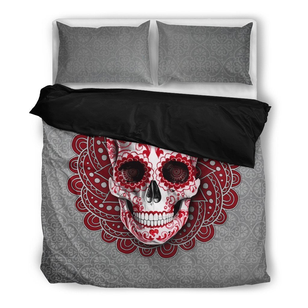 Red Mandala Skull.-6teenth World™-Bedding Set-Twin-Vibe Cosy™