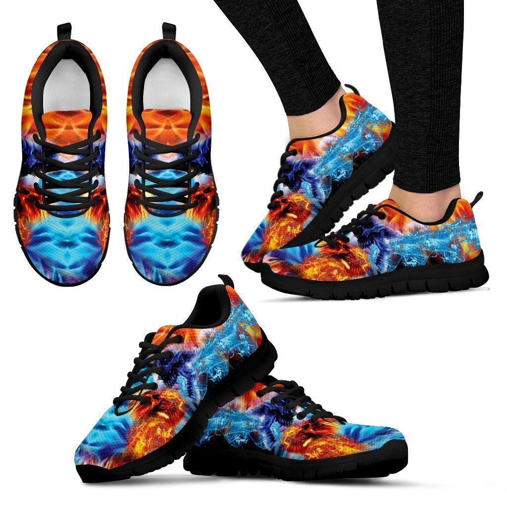 Blue & Red Flame Skull Sneakers-6teenth World™-Women's Sneakers-US5 (EU35)-Vibe Cosy™
