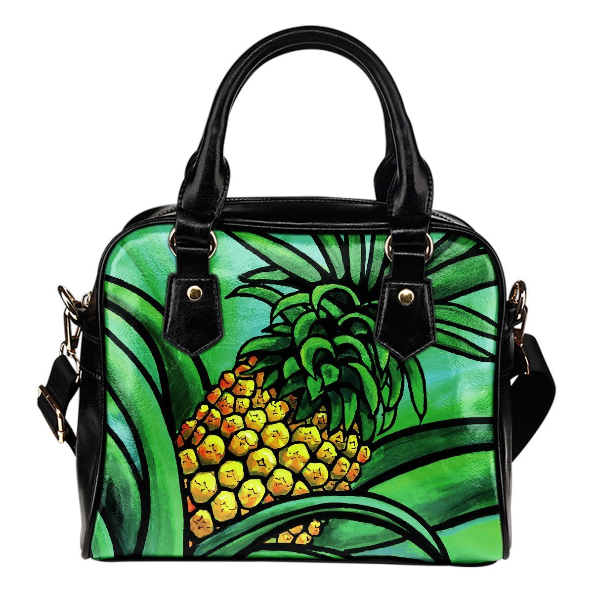 Pineapple Shoulder Handbag 02 - AH - A0-SHOULDER HANDBAGS-Alohawaii-Shoulder Handbag-Black-PU leather-Vibe Cosy™