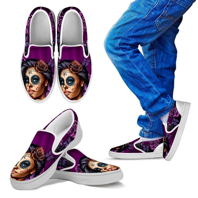 Kid's Slip Ons Calavera Violet (White Soles)-6teenth World™-Kid's Slip Ons-11 CHILD (EU28)-Vibe Cosy™