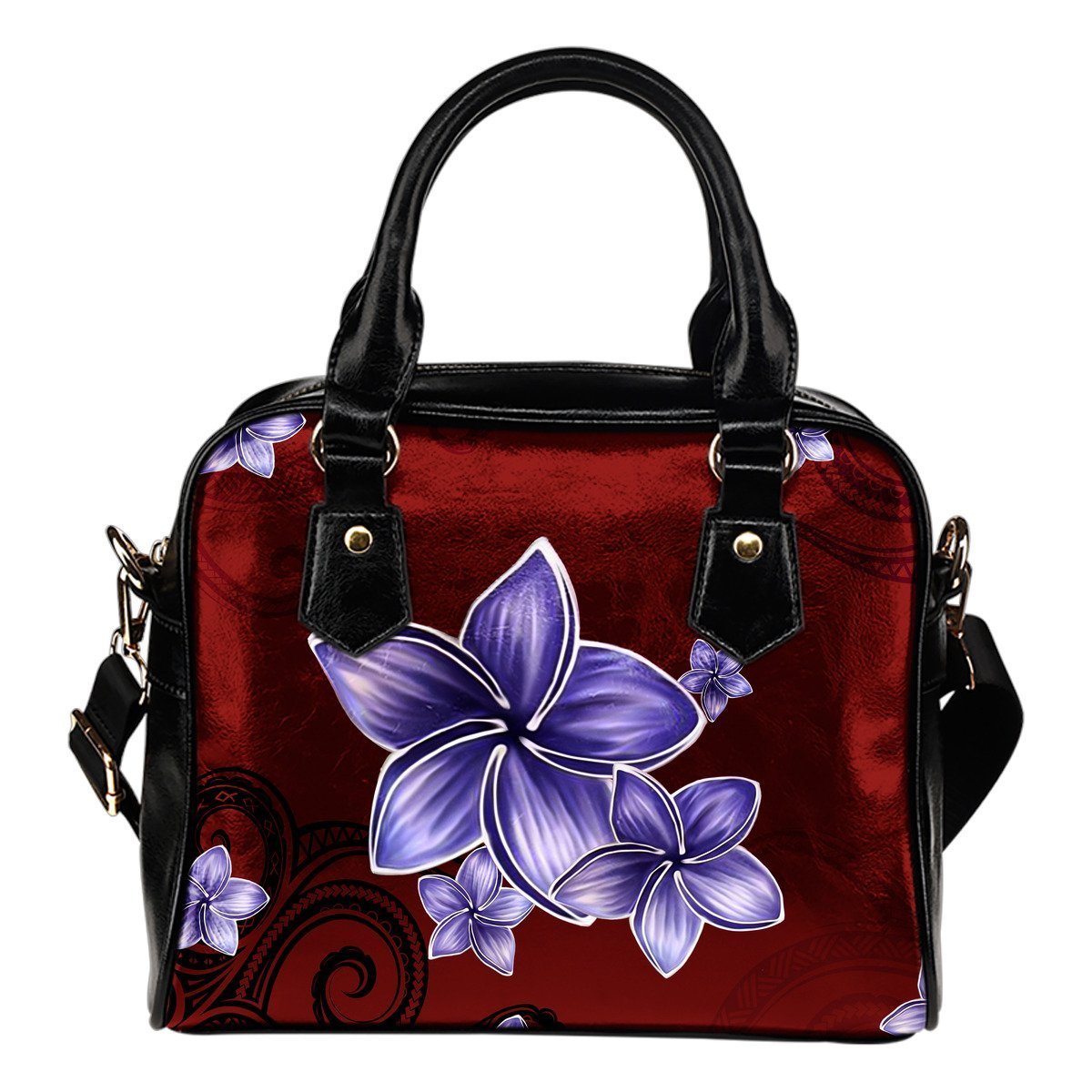 Plumeria Shoulder Handbag 01 - AH-SHOULDER HANDBAGS-Alohawaii-Shoulder Handbag-Black-PU leather-Vibe Cosy™