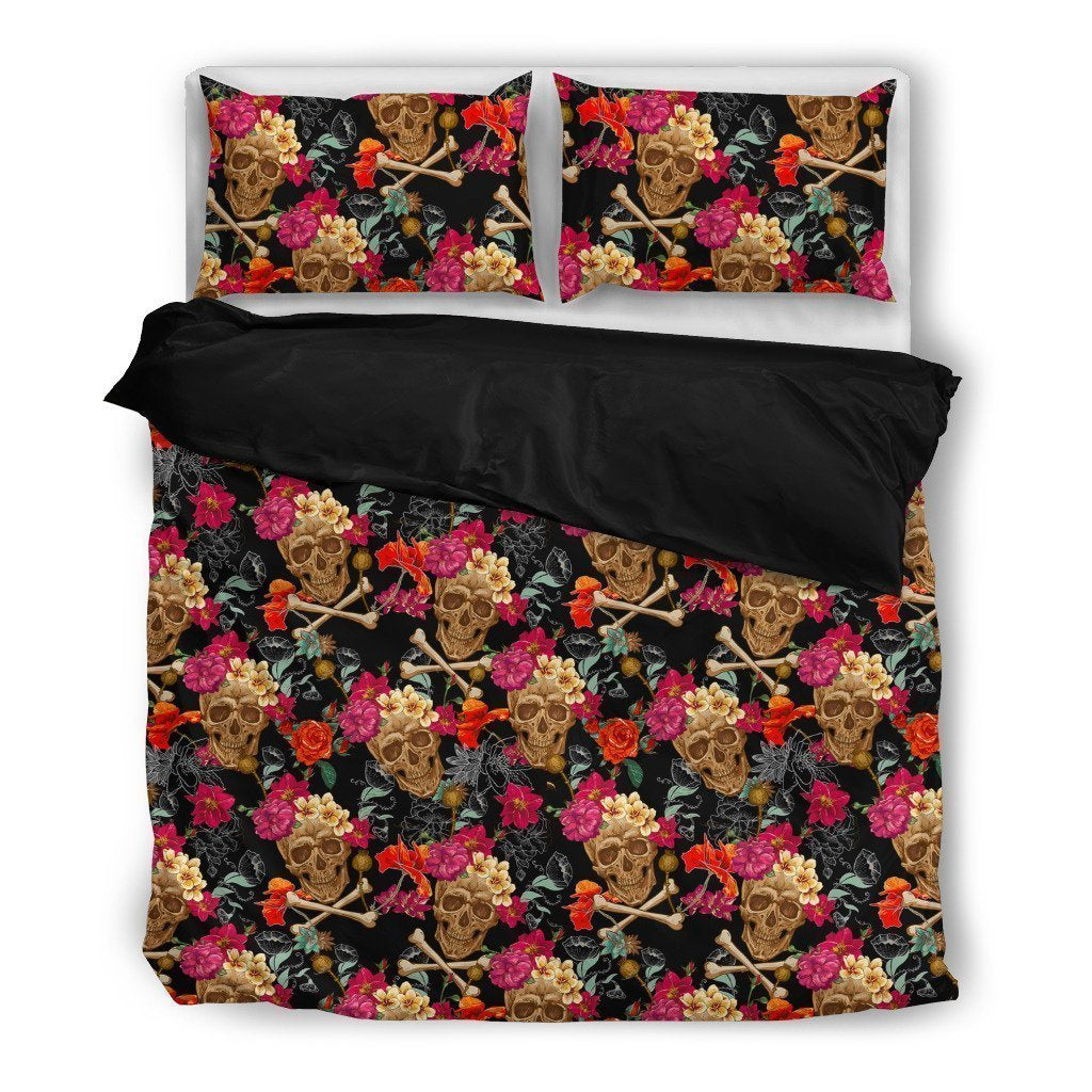 Flowers and Skulls Style 2-6teenth World™-Bedding Set-Twin-Vibe Cosy™
