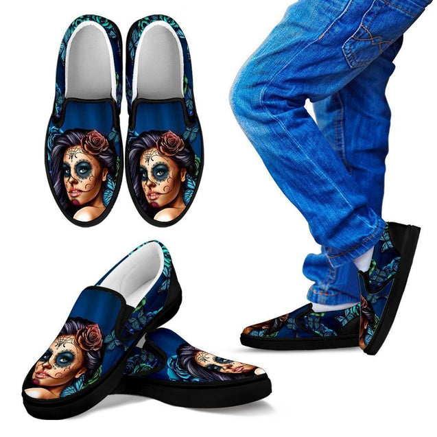 Kid's Slip Ons Calavera Turquoise (Black Soles)-6teenth World™-Kid's Slip Ons-11 CHILD (EU28)-Vibe Cosy™