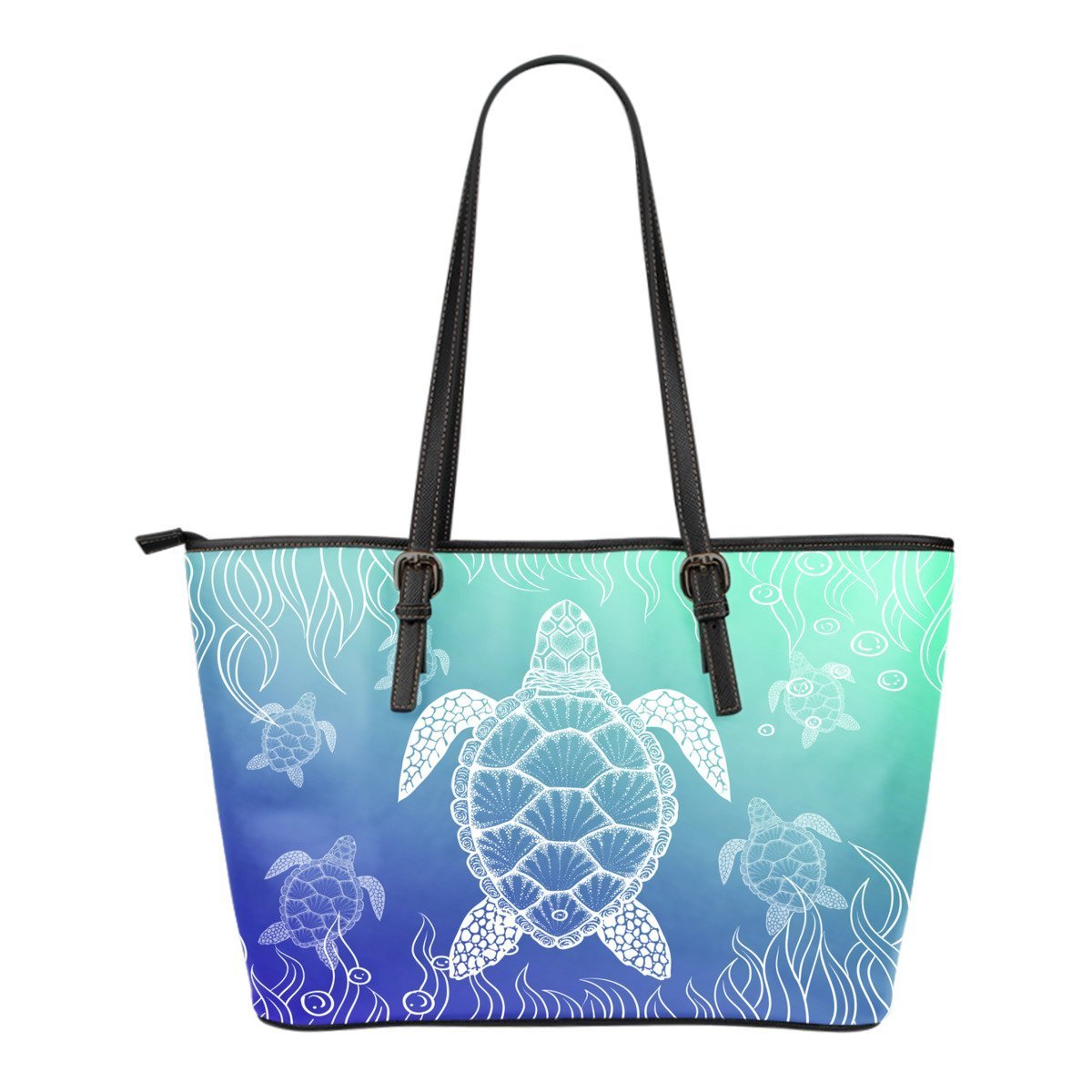 Turtle Small Leather Tote Bag 04 - AH-LEATHER TOTES-Alohawaii-Small Leather Tote Bag-Black-PU leather-Vibe Cosy™