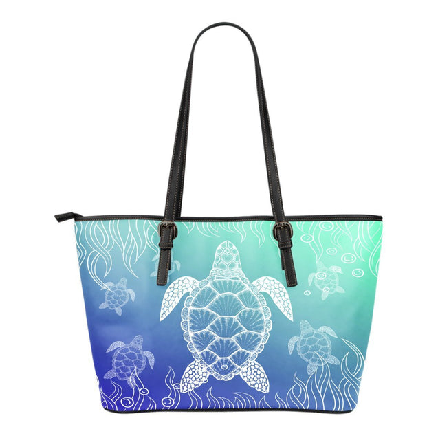 Turtle Small Leather Tote Bag 04 - AH-LEATHER TOTES-Alohawaii-Small Leather Tote Bag-Black-PU leather-Vibe Cosy™