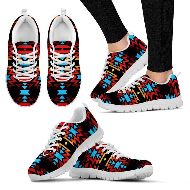 Fire Colors and Turquoise Women's Sneakers White Soles-6teenth World™-Women's Sneakers-US5 (EU35)-Vibe Cosy™