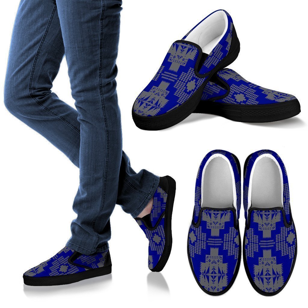 Seven Tribes Blue with Gray Men's Slip Ons-6teenth World™-Kid's Sneakers-US8 (EU40)-Vibe Cosy™