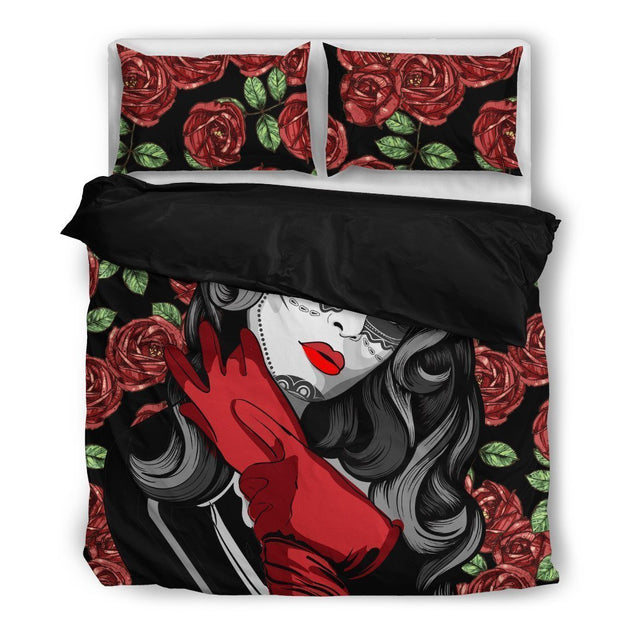 Roses and Skull Girl.-6teenth World™-Bedding Set-Twin-Vibe Cosy™