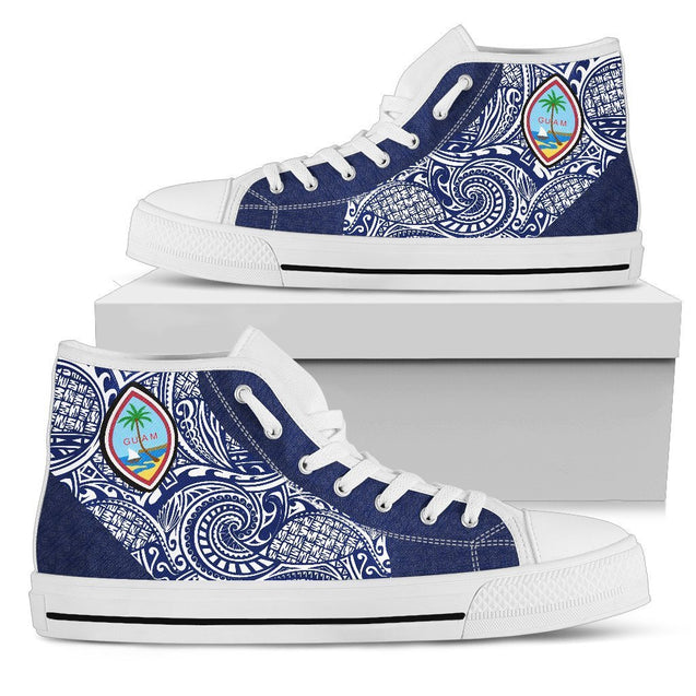 Guam High Top Shoes - Polynesian Design - BN09-HIGH TOP CANVAS SHOES-polynesianprint-Women-US5.5 (EU36)-White-Vibe Cosy™