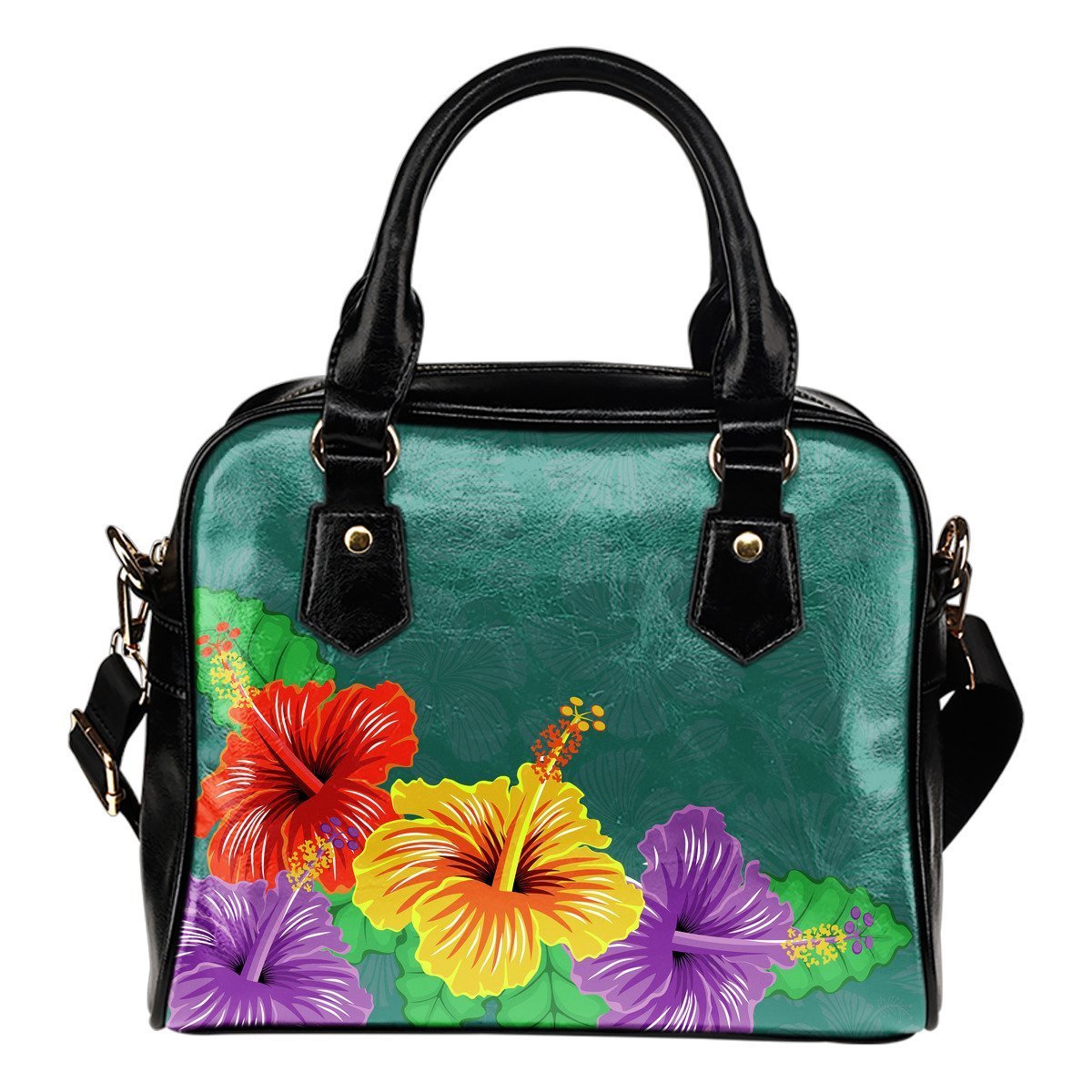 Hibiscus Shoulder Handbag 03 - AH-SHOULDER HANDBAGS-Alohawaii-Shoulder Handbag-Black-PU leather-Vibe Cosy™