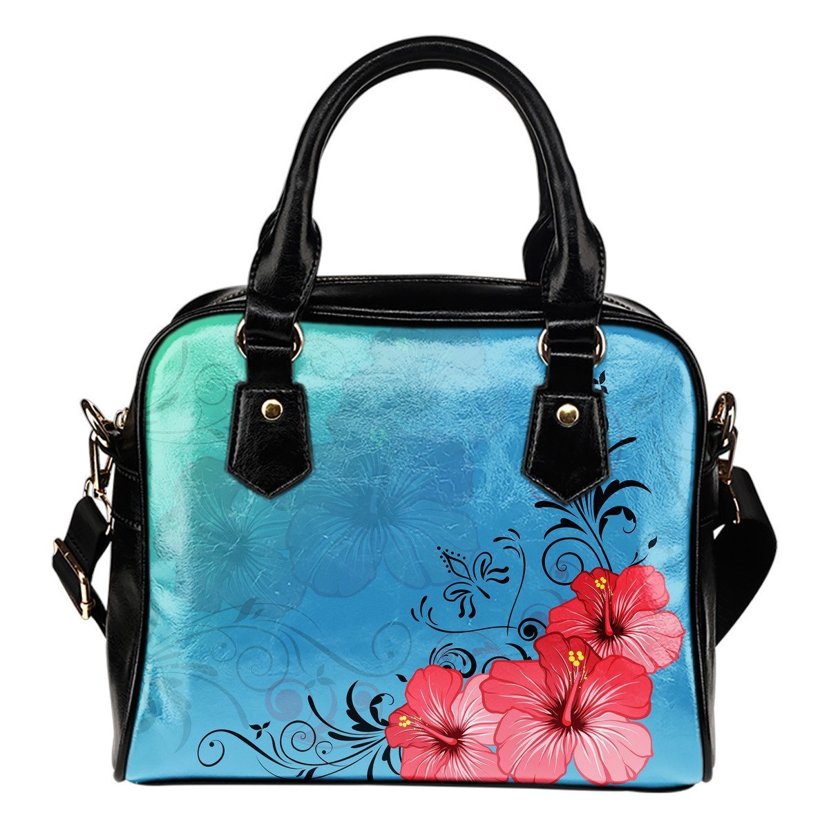 Hibiscus Shoulder Handbag 05 - AH-SHOULDER HANDBAGS-Alohawaii-Shoulder Handbag-Black-PU leather-Vibe Cosy™