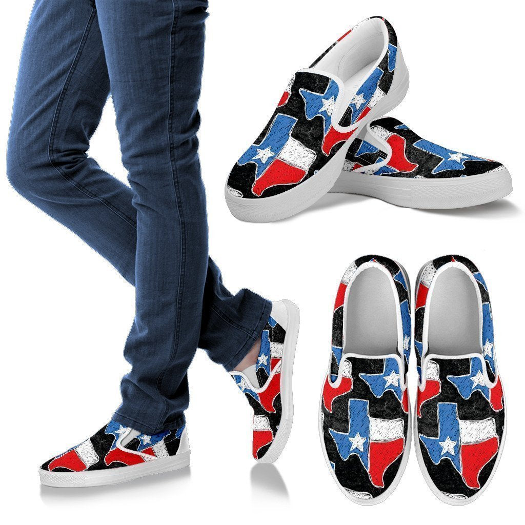 Texas Home Flag Men's Slip Ons (White)-6teenth World™-Kid's Sneakers-US8 (EU40)-Vibe Cosy™