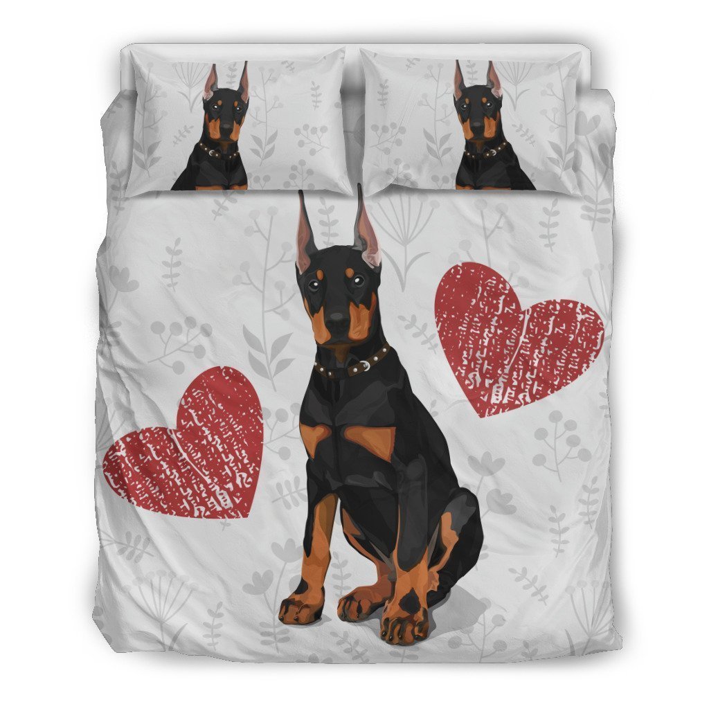 I Love Dobermans Bedding Set for Lovers of Doberman Dogs-6teenth World™-Bedding Set-US Twin-Vibe Cosy™