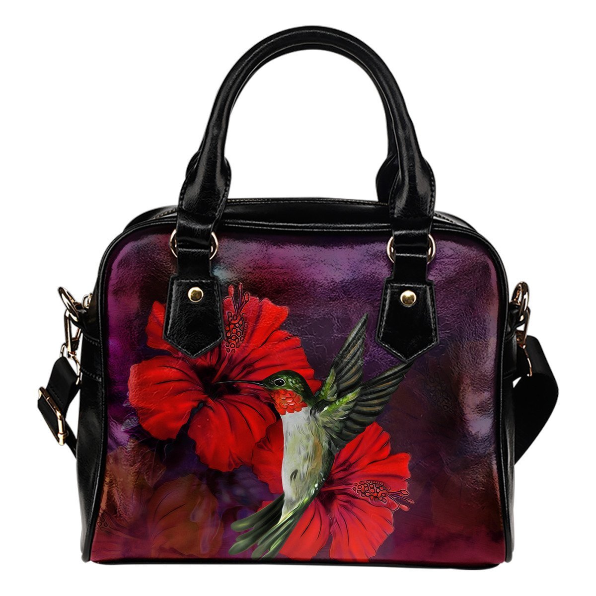 Hibiscus Shoulder Handbag 06 - AH-SHOULDER HANDBAGS-Alohawaii-Shoulder Handbag-Black-PU leather-Vibe Cosy™