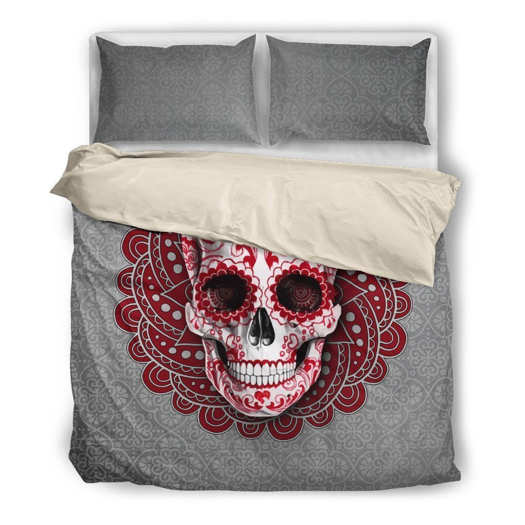 Red Mandala Skull-6teenth World™-Bedding Set-Twin-Vibe Cosy™