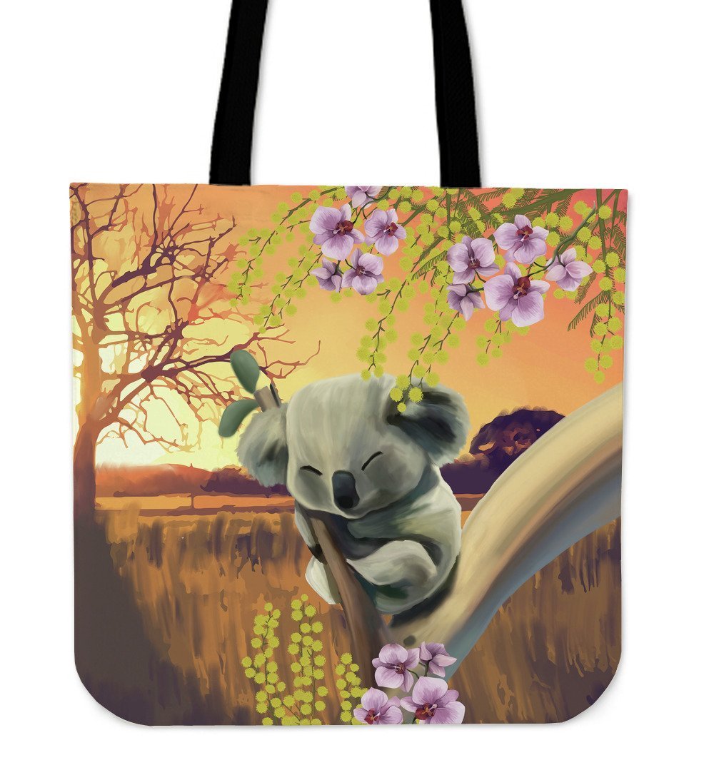 Australia Tote Bags - Koala and Mimosa H5-TOTE BAGS-HP Arts-Australia Tote Bags - Koala and Mimosa H5-Vibe Cosy™
