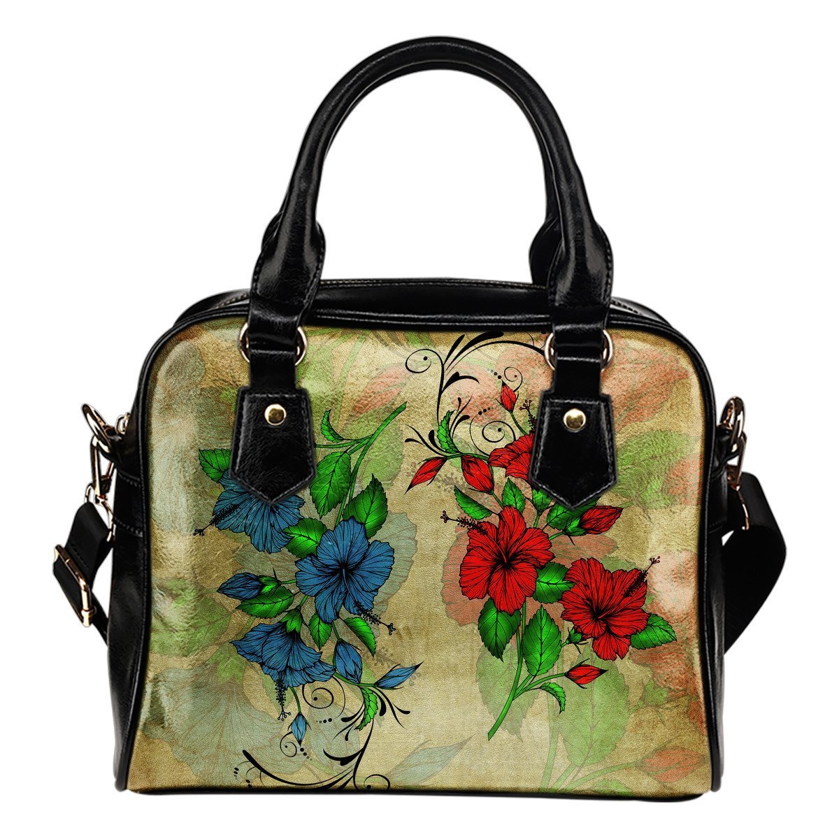 Hibiscus Shoulder Handbag 12 - AH-SHOULDER HANDBAGS-Alohawaii-Shoulder Handbag-Black-PU leather-Vibe Cosy™