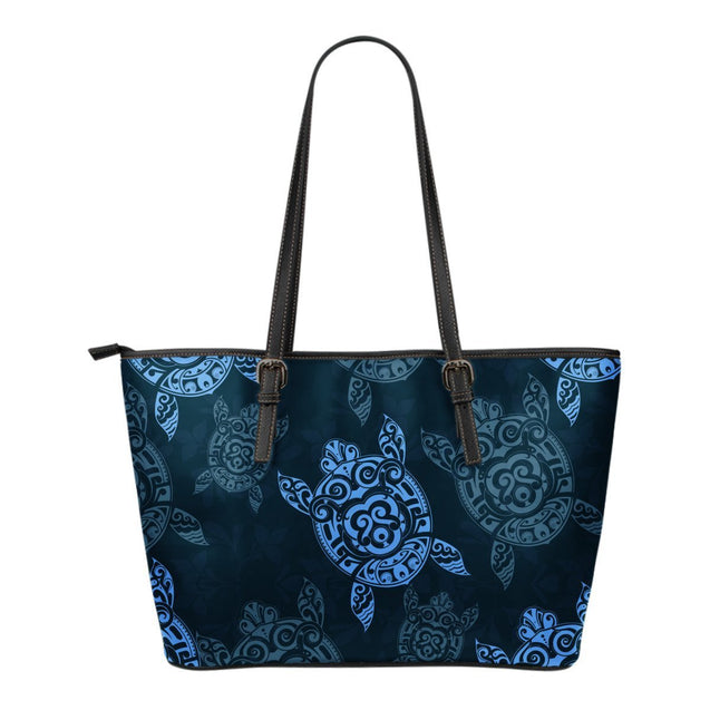 Turtle Small Leather Tote Bag 03 - AH-LEATHER TOTES-Alohawaii-Small Leather Tote Bag-Black-PU leather-Vibe Cosy™