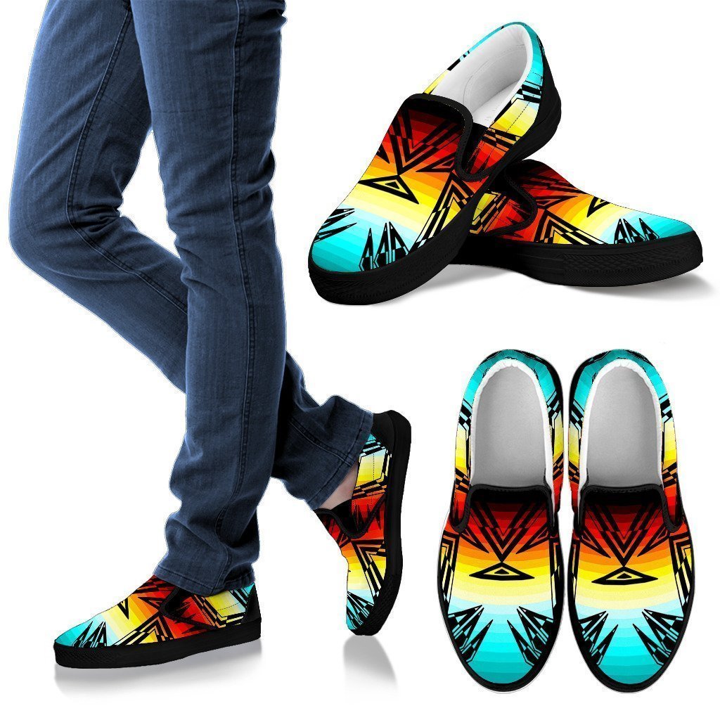 Fire and Turquoise Men's Slip Ons-6teenth World™-Kid's Sneakers-US8 (EU40)-Vibe Cosy™