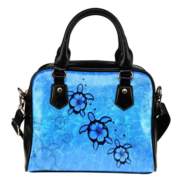 Turtle And Hibiscus Shoulder Handbag 06 - AH-SHOULDER HANDBAGS-Alohawaii-Shoulder Handbag-Black-PU leather-Vibe Cosy™