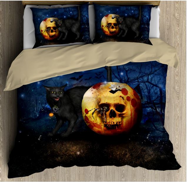 Halloween Skull Black Cat Bedding Set AM082022-LAM