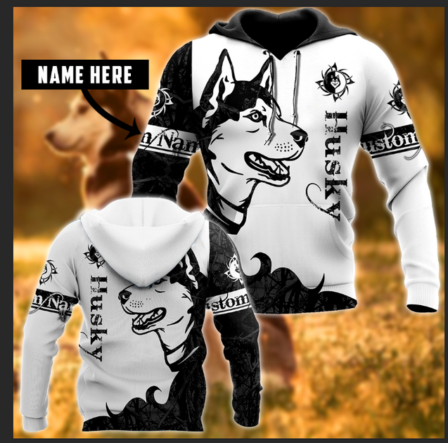 Husky black custom 3d hoodie shirt for men and women DD08122003S