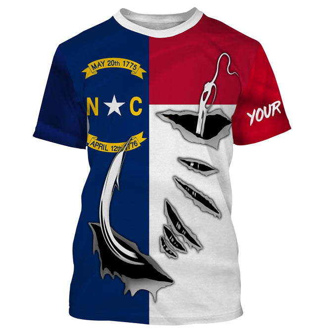 Custom name Hook fishing NC North Carolina Flag 3D printed shirts Fishing State