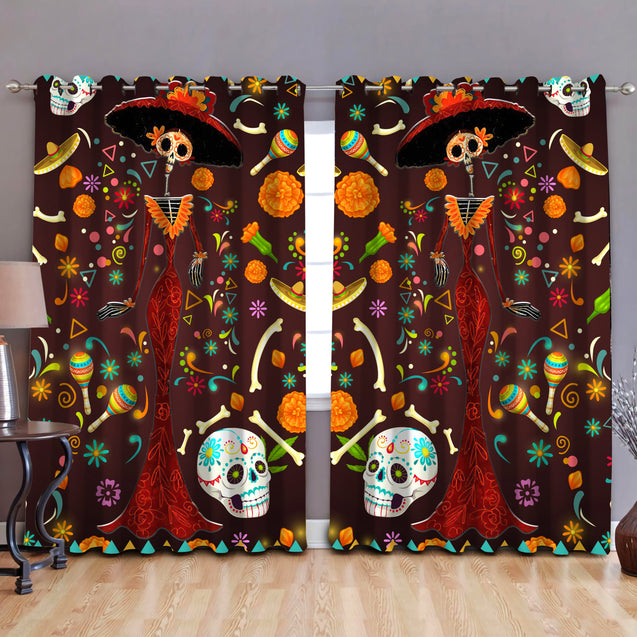 Mexican Skull Girl Curtains DQB07312005-TQH