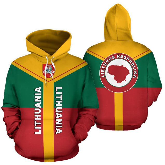 Lithuania Rising Pullover Hoodie-Apparel-Phaethon-Hoodie-S-Vibe Cosy™