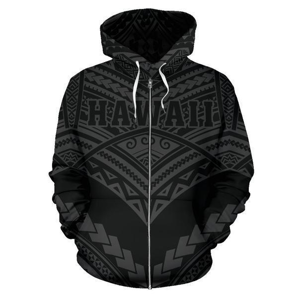 Hawaii Polynesian Tribal Hoodie - New Warrior Style Gray Color - AH J1-ALL OVER PRINT HOODIES (P)-Phaethon-Zip Hoodie-S-Vibe Cosy™