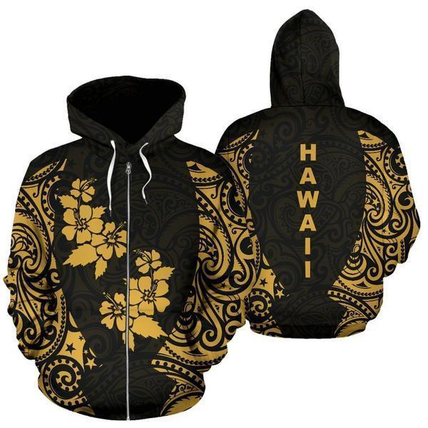 Hawaii Hoodie Polynesian Hibiscus - AH - TH2-ALL OVER PRINT HOODIES (P)-Phaethon-Zip-Up Hoodie-S-Vibe Cosy™