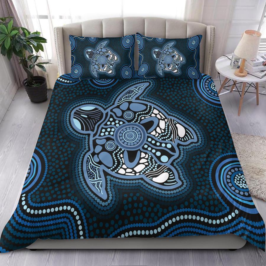 Aboriginal Duvet Cover Blue Turtle Australia Culture design print Bedding set