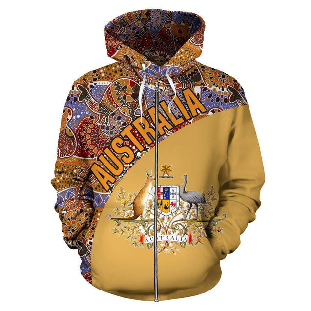 Australia Hoodie Aboriginal Wave Coat Of Arms NNK 1405-Apparel-PL8386-Zip -Up Hoodie-S-Vibe Cosy™