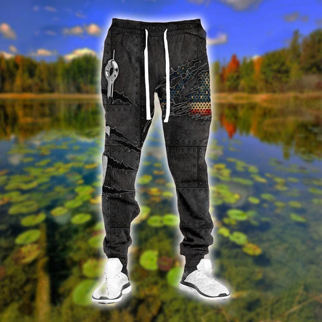 Fishing Hook Crack US Flag 3d print Combo Hoodie And Sweatpants