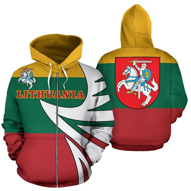 Lithuania Flag Hoodie - Coat Of Arms-Apparel-Phaethon-Zipped Hoodie-S-Vibe Cosy™