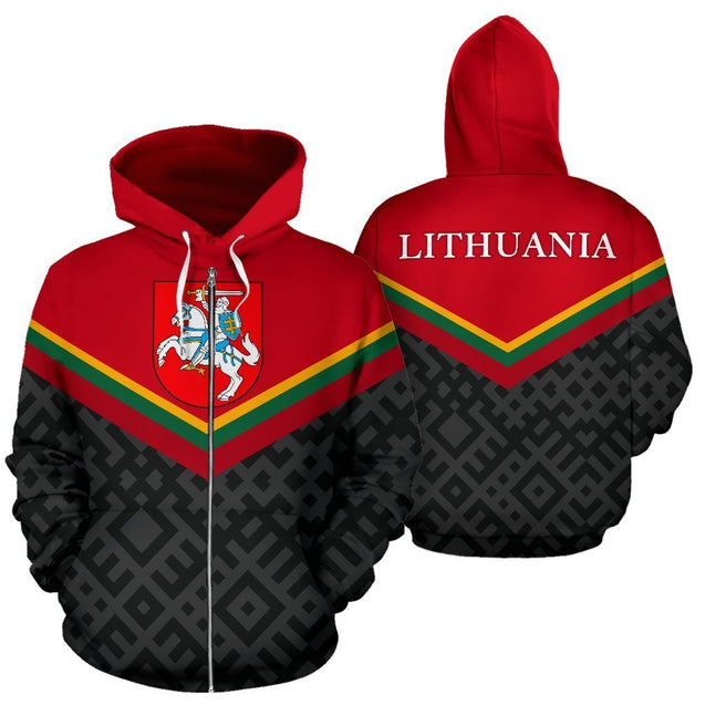 Lithuania Flag And Coat Of Arms Hoodie-Apparel-Phaethon-Zipped Hoodie-S-Vibe Cosy™