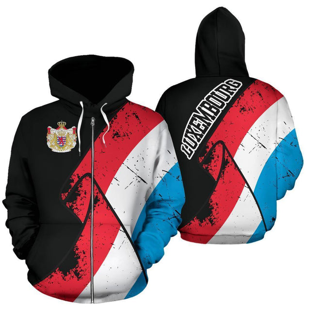 Luxembourg Special Grunge Flag Pullover Hoodie-Apparel-Phaethon-Zipped Hoodie-S-Vibe Cosy™