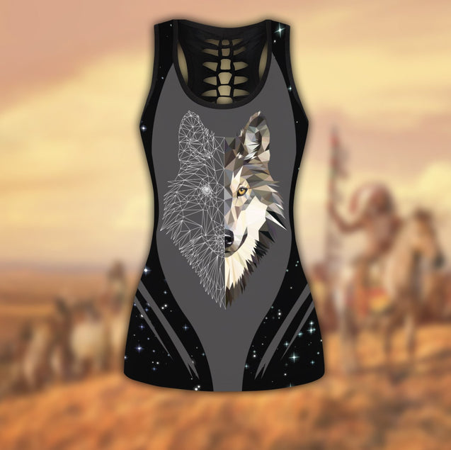 Wolf Native American 3D All Over Printed Legging + Hollow Tank