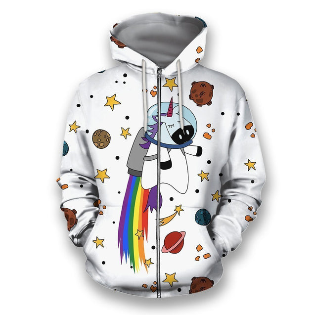 3D all over print unicornio astronaut-Apparel-HbArts-Zipped Hoodie-S-Vibe Cosy™