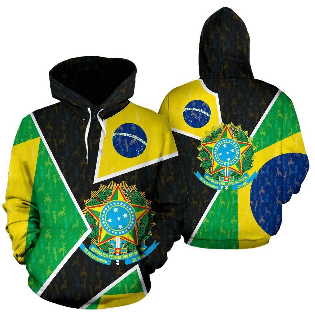 Brasil Hoodie - Flag with Brazil Patterns-Apparel-Phaethon-Hoodie-S-Vibe Cosy™
