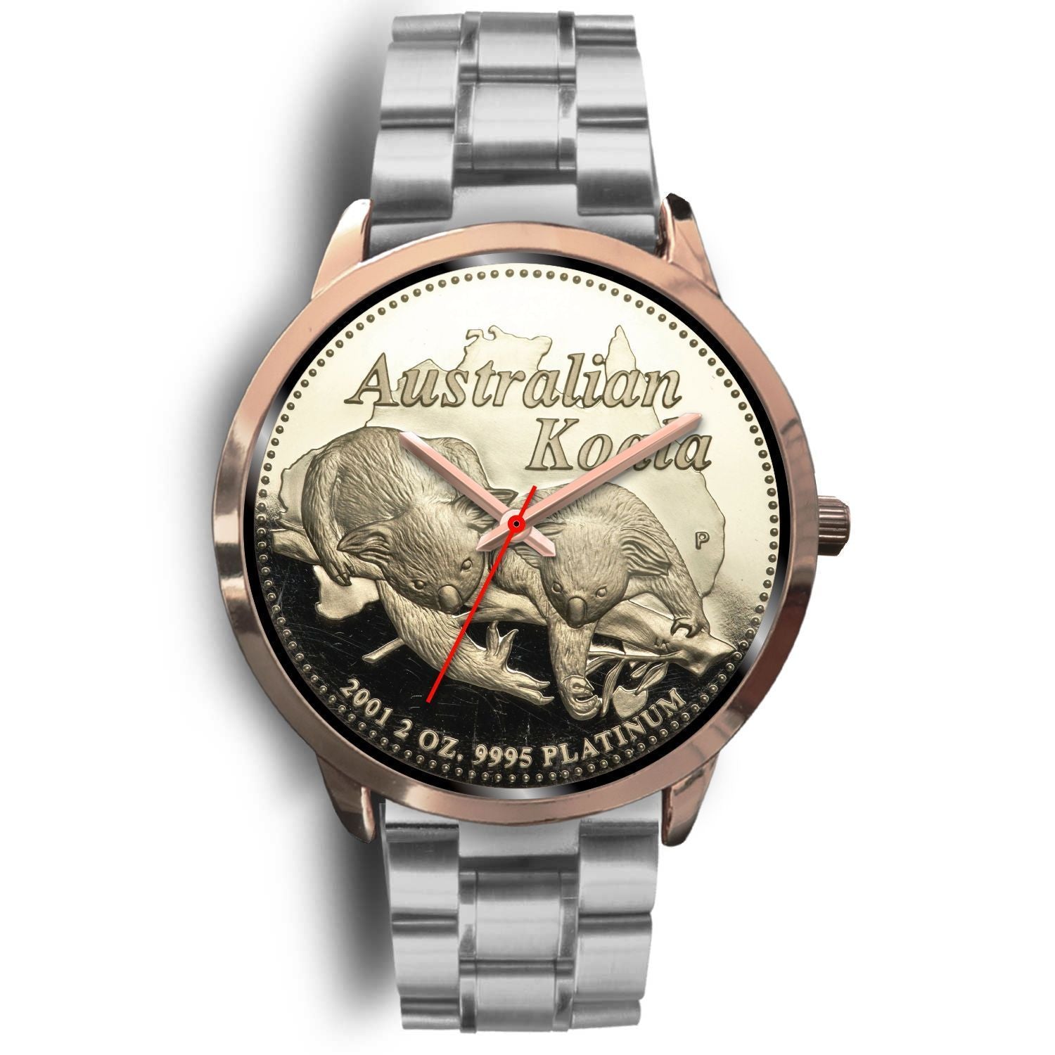 Australia koala rose gold watch NN8-ROSE GOLD WATCHES-HP Arts-Mens 40mm-Silver Metal Link-Vibe Cosy™