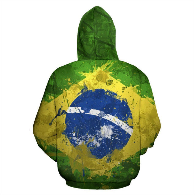 Brasil Hoodie - Brazil Flag Painting-Apparel-Phaethon-Zip- Up Hoodie-S-Vibe Cosy™