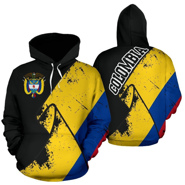 Colombia Special Grunge Flag Pullover Hoodie-Apparel-Phaethon-Hoodie-S-Vibe Cosy™