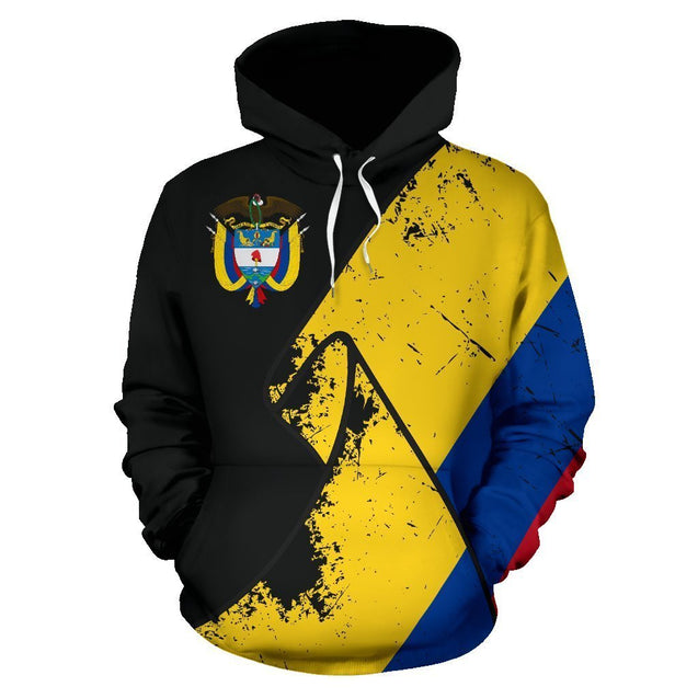 Colombia Special Grunge Flag Pullover Hoodie-Apparel-Phaethon-Hoodie-S-Vibe Cosy™